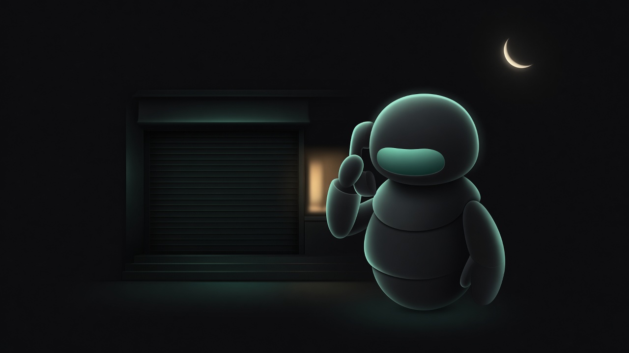 The agent answering outside a closed shop at night